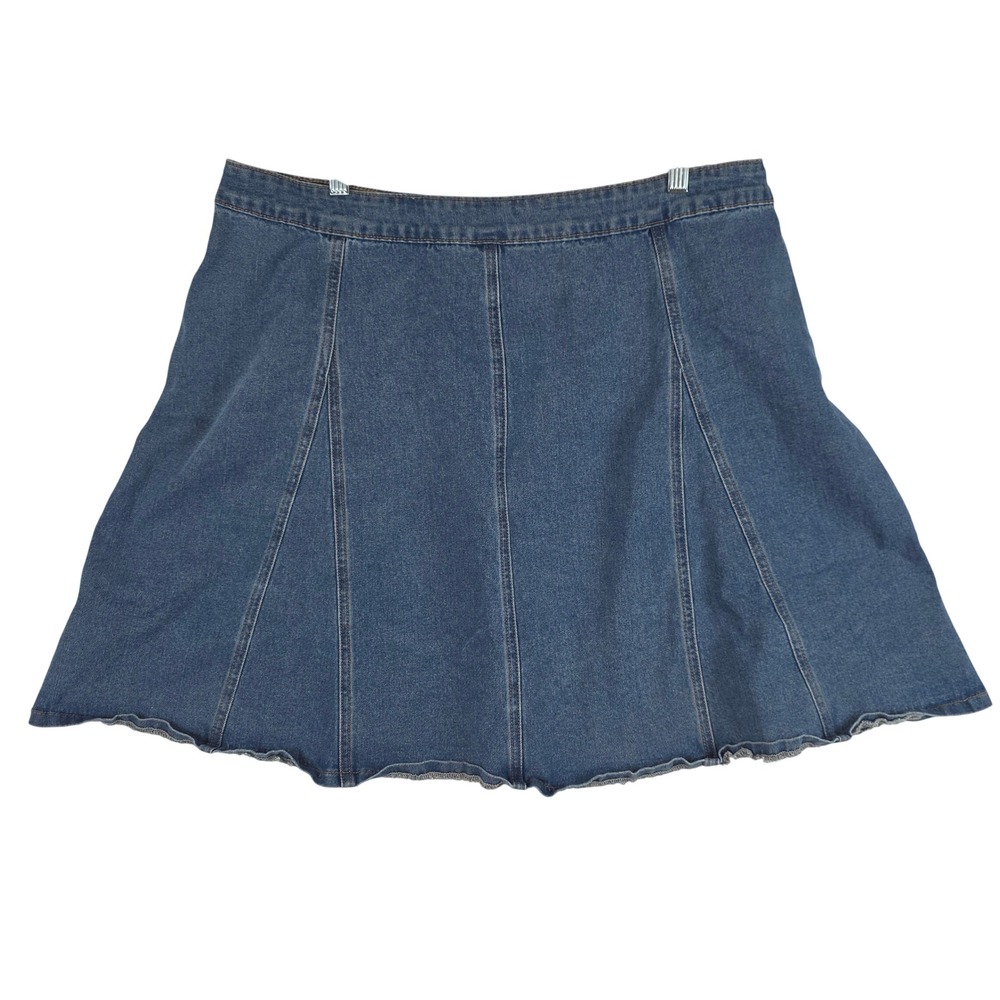 Agnes Orinda Jean Skirt Women 2X Blue Flap Pocket Seamed A-Line Knee Length - Picture 3 of 4